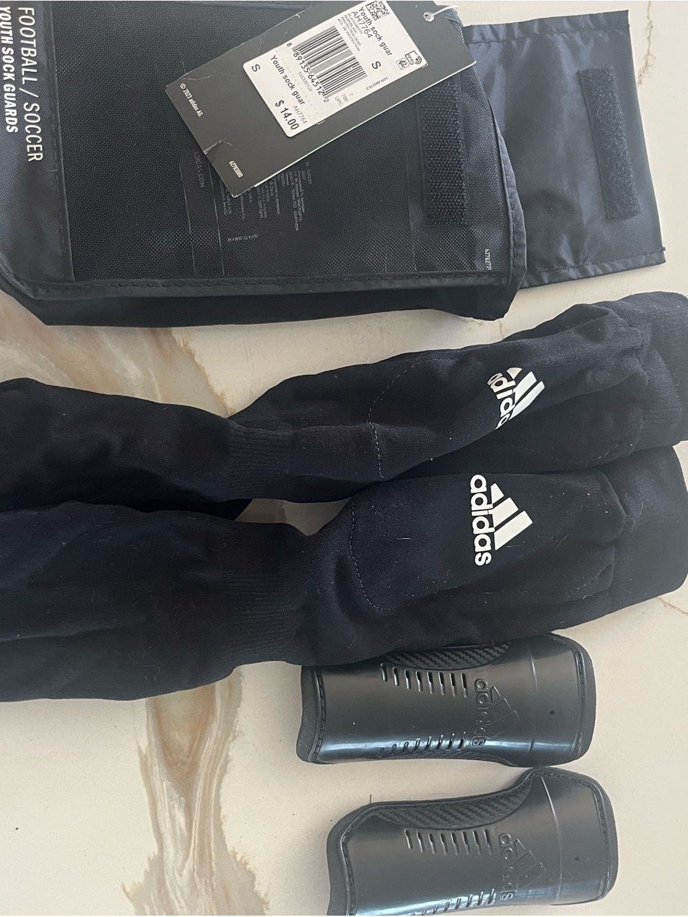 adidas Black Football/Soccer Shin Guard Set with Mesh Pouch